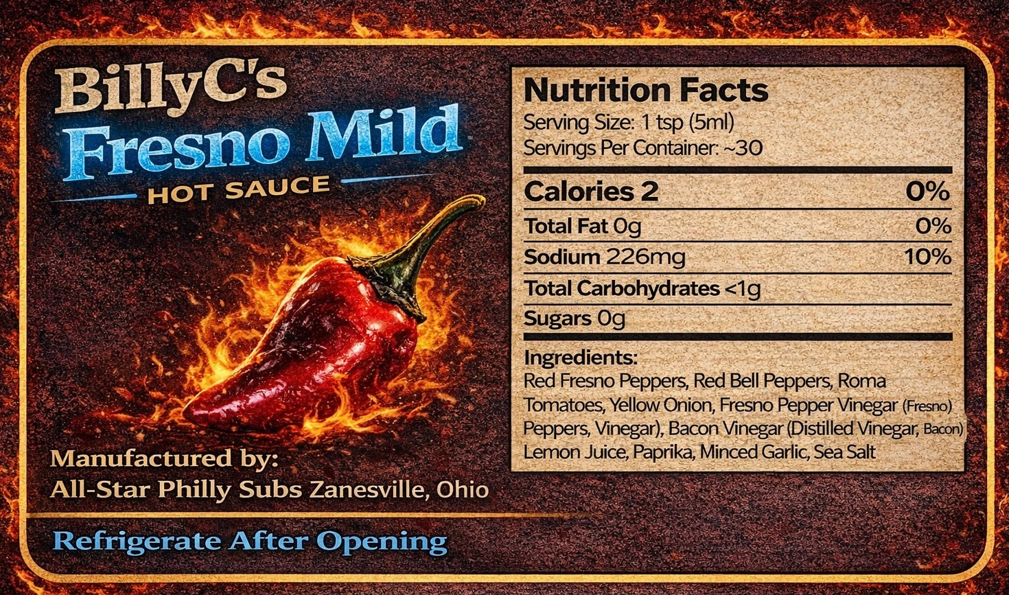 BillyC's Fresno Mild Sauce 1pk 5oz