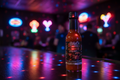 BillyC's Habanero Straight hot sauce bottle on a bar counter with disco lights